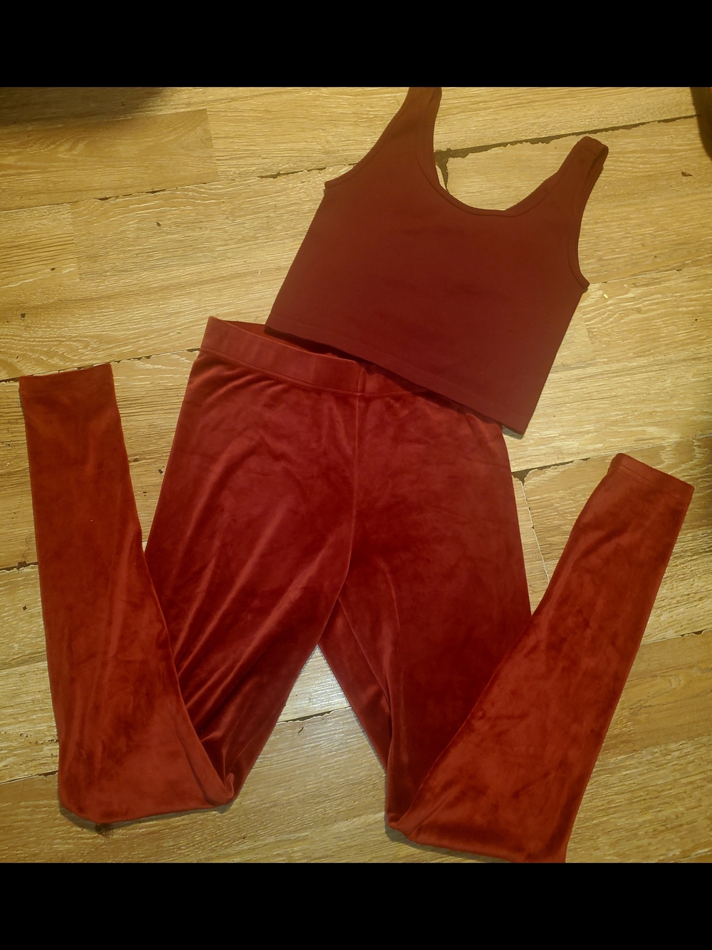 Serra Burgundy Velour High-Waist Leggings and Cropped Tank